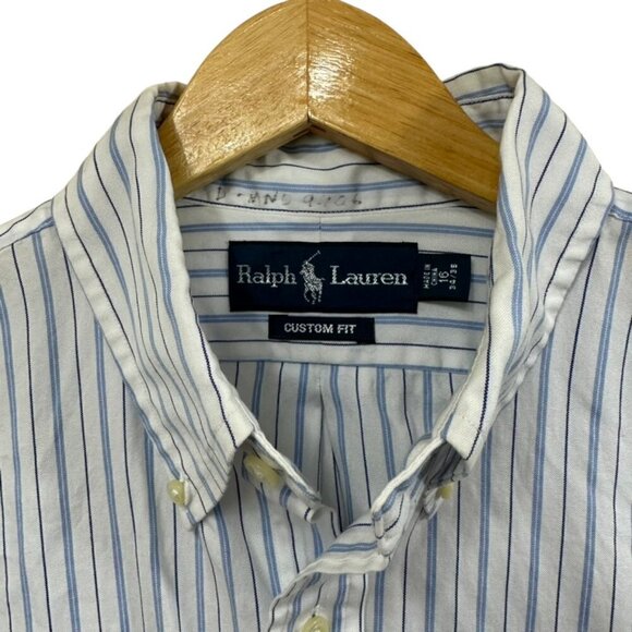 Ralph Lauren Custom Fit White Blue Stripe Dress Shirt, 16 - Picture 3 of 5